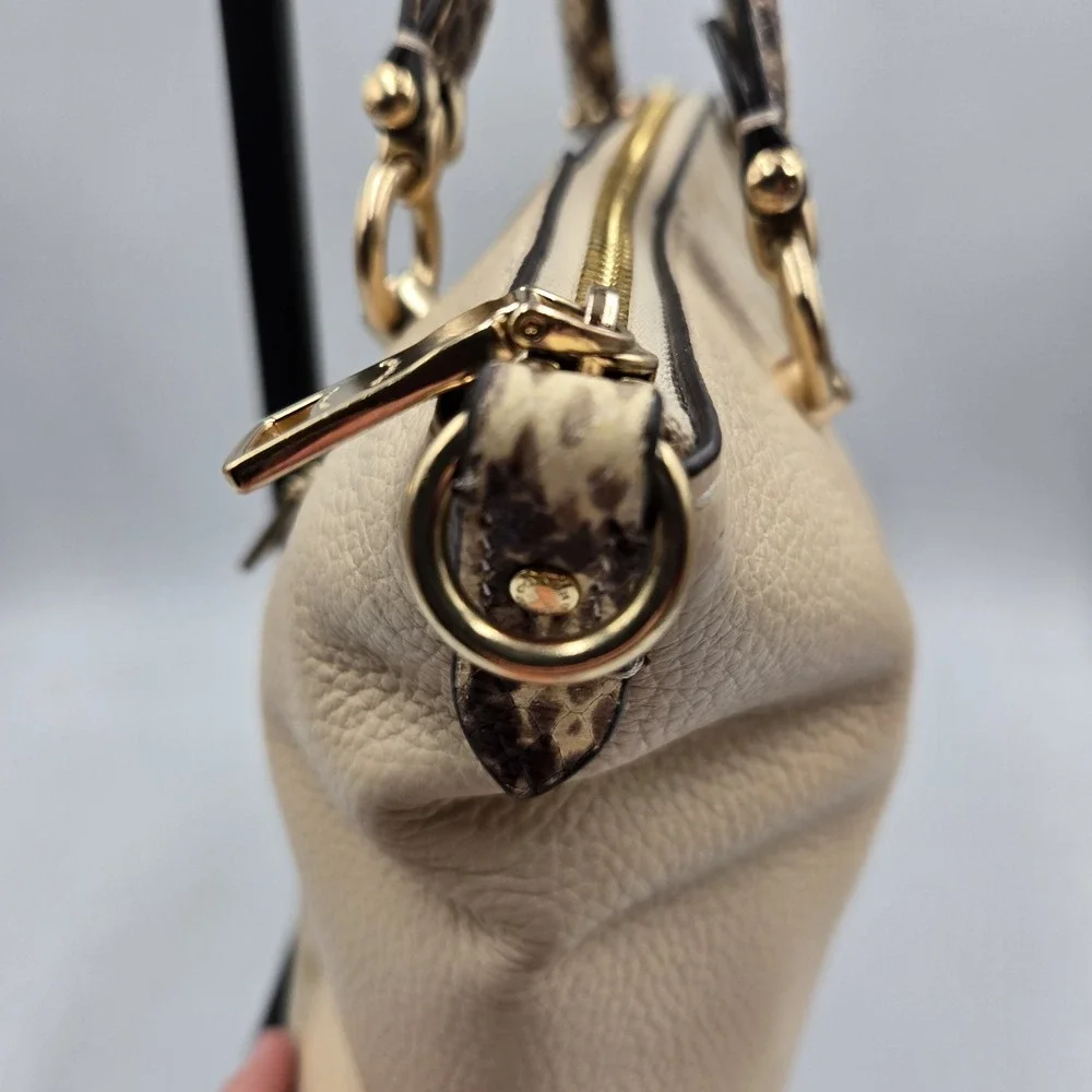 Coach Kacey Satchel Bag C7261 In Colorblock Signature Canvas Tan Double Handle